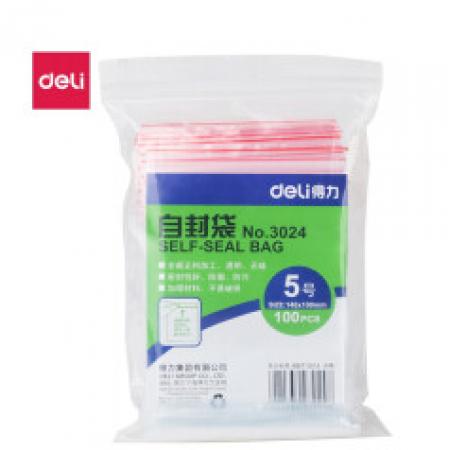 得力（deli） 3024 自封袋(透明)-5號(hào)(100個(gè)/包)140ｘ100mm0.04mm