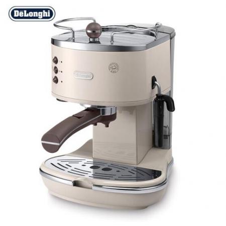 德龍（Delonghi）咖啡機 半自動咖啡機 復古泵壓式不銹鋼鍋爐 ECO310 奶油白