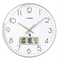 Timess 掛鐘 電波鐘客廳靜音萬(wàn)年歷鐘表時(shí)尚簡(jiǎn)約北歐雙日歷溫度時(shí)鐘自動(dòng)對(duì)時(shí)智能鐘表掛墻表 華貴金30CM電波款