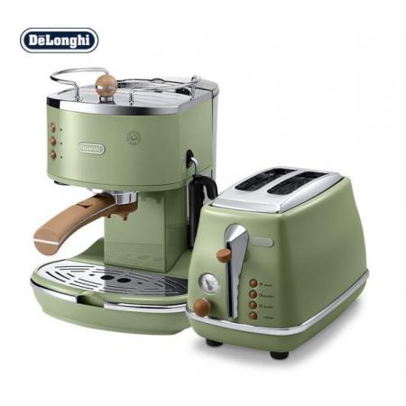 德龍（Delonghi） 復(fù)古系列 半自動(dòng)咖啡機(jī)+面包機(jī) 套裝