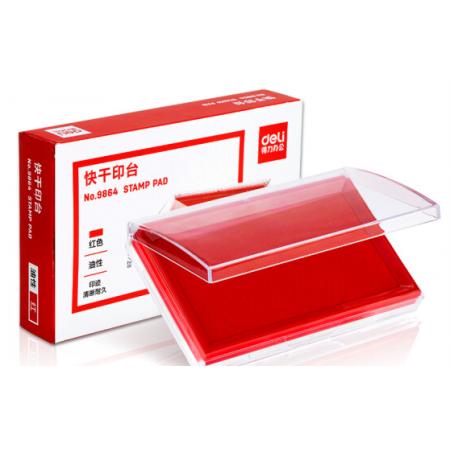 得力(deli)137*88mm透明外殼方形快干印臺印泥 辦公用品 紅色9864
