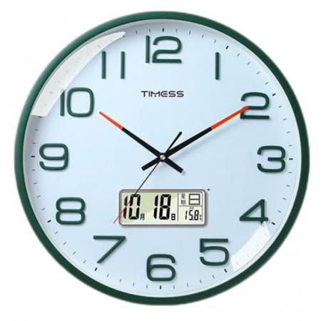 Timess 掛鐘客廳鐘表家用時鐘掛墻智能感光萬年歷溫度顯示現(xiàn)代簡約16英寸掛表石英鐘 P74B-2蒂芙伲綠【智能光感科技】 直徑40厘米