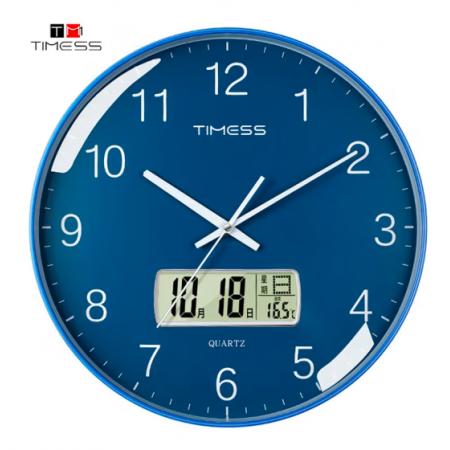 Timess 掛鐘 客廳萬(wàn)年歷鐘表北歐簡(jiǎn)約石英鐘表掛墻臥室時(shí)鐘薄邊家用日歷掛表 P66-3 蔚藍(lán)色35厘米