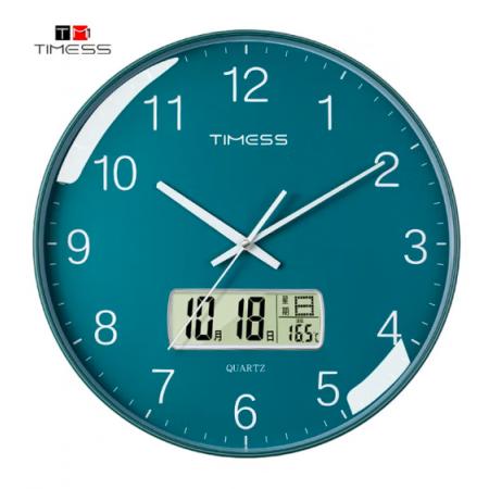 Timess 掛鐘 客廳萬(wàn)年歷鐘表北歐簡(jiǎn)約石英鐘表掛墻臥室時(shí)鐘薄邊家用日歷掛表 P66-4 抹茶綠35厘米