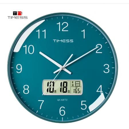 Timess 掛鐘 客廳萬(wàn)年歷鐘表北歐簡(jiǎn)約石英鐘表掛墻臥室時(shí)鐘薄邊家用日歷掛表 P65-4 抹茶綠30厘米