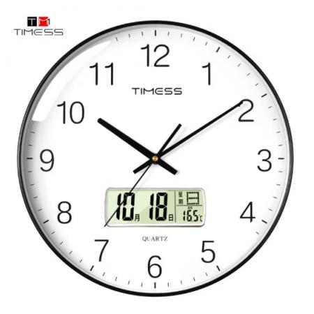Timess 掛鐘 客廳萬(wàn)年歷鐘表北歐簡(jiǎn)約石英鐘表掛墻臥室時(shí)鐘薄邊家用日歷掛表 P11-1 鋼琴黑25厘米