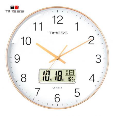 Timess 掛鐘 客廳萬(wàn)年歷鐘表北歐簡(jiǎn)約石英鐘表掛墻臥室時(shí)鐘薄邊家用日歷掛表 P11-2 香檳金25厘米