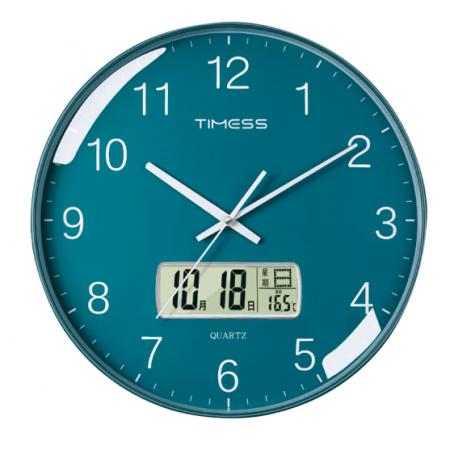 Timess 掛鐘 客廳萬年歷鐘表北歐簡約石英鐘表掛墻臥室時鐘薄邊家用日歷掛表 P11-4 抹茶綠25厘米