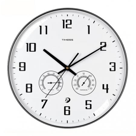 Timess 掛鐘客廳時鐘表溫濕度計掛表現(xiàn)代簡約輕奢自動對時全時區(qū)智能表免打孔掛墻 Q19-1 鋼琴黑 直徑35厘米