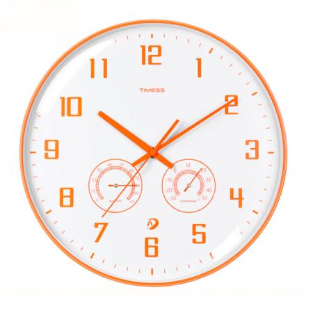 Timess 掛鐘客廳時(shí)鐘表溫濕度計(jì)掛表現(xiàn)代簡(jiǎn)約輕奢自動(dòng)對(duì)時(shí)全時(shí)區(qū)智能表免打孔掛墻 Q19-5 華麗橙 直徑35厘米