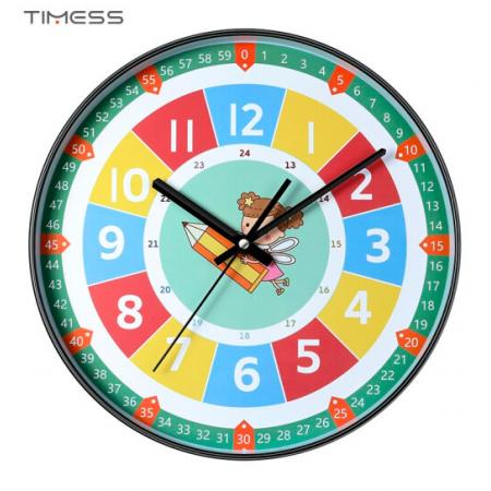 imess 兒童早教時尚鐘表客廳掛鐘卡通創(chuàng)意簡約識字時鐘家用臥室石英鐘表掛墻 QF2115-2 鉛筆女孩 【12英寸】