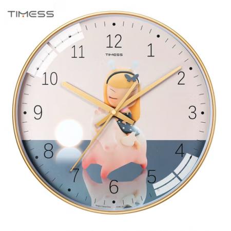 Timess 卡通兒童鐘表客廳掛鐘時(shí)尚簡(jiǎn)約時(shí)鐘家用創(chuàng)意臥室石英鐘現(xiàn)代大氣掛表掛墻 QF2109-3 海馬女孩 【10英寸】