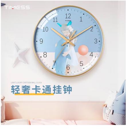 Timess 卡通兒童鐘表客廳掛鐘時尚簡約時鐘家用創(chuàng)意臥室石英鐘現(xiàn)代大氣掛表掛墻 QF2109-1 海豚女孩 【10英寸】