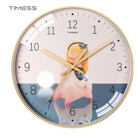 Timess 卡通兒童鐘表客廳掛鐘時(shí)尚簡(jiǎn)約時(shí)鐘家用創(chuàng)意臥室石英鐘現(xiàn)代大氣掛表掛墻 QF2108-3 海馬女孩 【12英寸】