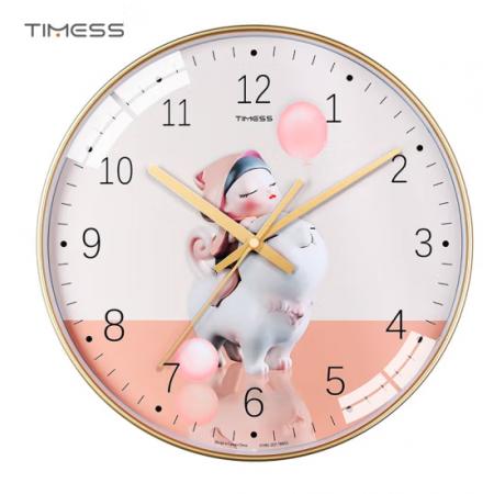Timess 卡通兒童鐘表客廳掛鐘時尚簡約時鐘家用創(chuàng)意臥室石英鐘現(xiàn)代大氣掛表掛墻 QF2108-2 白熊女孩 【12英寸】