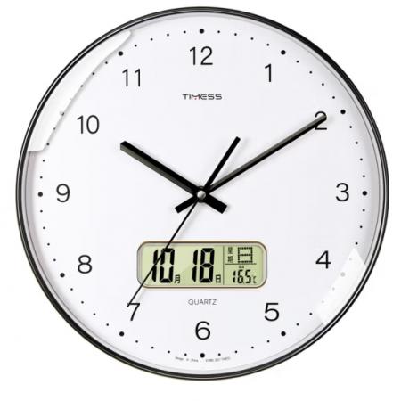 Timess 時尚簡約鐘表客廳掛鐘2022新款萬年歷溫度家用時鐘臥室石英鐘掛表掛墻 P68-1 深空彼岸 【14英寸】