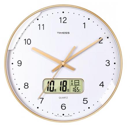 Timess 時尚簡約鐘表客廳掛鐘2022新款萬年歷溫度家用時鐘臥室石英鐘掛表掛墻 P68-2 暖陽深秋 【14英寸】
