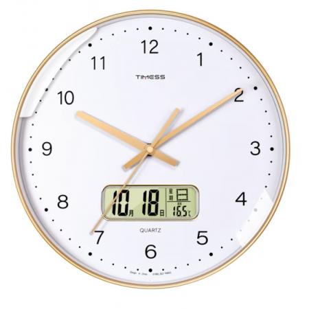 Timess 時尚簡約鐘表客廳掛鐘2022新款萬年歷溫度家用時鐘臥室石英鐘掛表掛墻 P67-2 暖陽深秋 【12英寸】