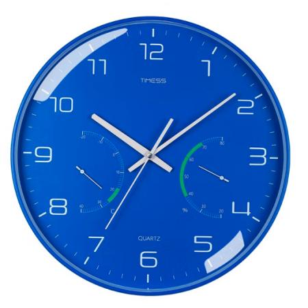 Timess 掛鐘 時尚簡約鐘表客廳時鐘溫濕度輕奢創(chuàng)意薄邊臥室石英鐘免打孔掛表掛墻 QF2102-3【深邃海洋】+溫濕度12英寸