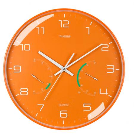 Timess 掛鐘 時尚簡約鐘表客廳時鐘溫濕度輕奢創(chuàng)意薄邊臥室石英鐘免打孔掛表掛墻 QF2102-4【暖陽深秋】+溫濕度12英寸