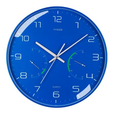 Timess 掛鐘 時(shí)尚簡(jiǎn)約鐘表客廳時(shí)鐘溫濕度輕奢創(chuàng)意薄邊臥室石英鐘免打孔掛表掛墻 QF2101-3【深邃海洋】+溫濕度14英寸