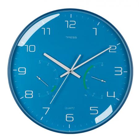 Timess 掛鐘 時尚簡約鐘表客廳時鐘溫濕度輕奢創(chuàng)意薄邊臥室石英鐘免打孔掛表掛墻 QF2101-2【清淺河水】+溫濕度14英寸