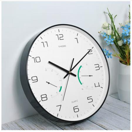 Timess 掛鐘 時(shí)尚簡約鐘表客廳時(shí)鐘溫濕度輕奢創(chuàng)意薄邊臥室石英鐘免打孔掛表掛墻 QF2101-1【白色月光】+溫濕度14英寸