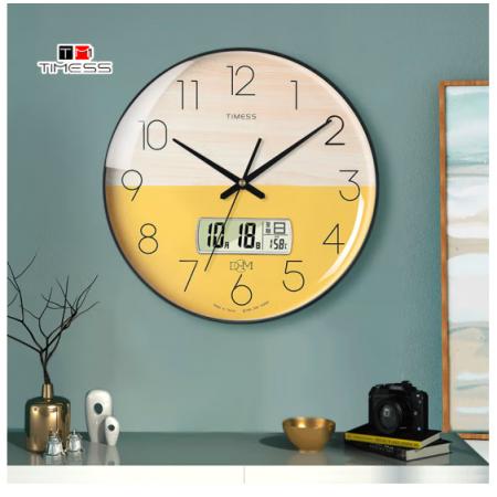 Timess 掛鐘鐘表客廳創(chuàng)意北歐時鐘萬年歷溫度石英鐘簡約輕奢表掛墻 P52-4【35厘米日歷款】