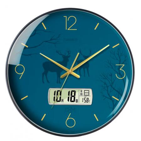 Timess 掛鐘鐘表客廳創(chuàng)意北歐時(shí)鐘萬(wàn)年歷溫度石英鐘簡(jiǎn)約輕奢表掛墻 P52-6【35厘米日歷款】