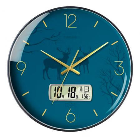 Timess 掛鐘鐘表客廳創(chuàng)意北歐時(shí)鐘萬(wàn)年歷溫度石英鐘簡(jiǎn)約輕奢表掛墻 P50B-6【30厘米日歷款】