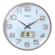 Timess 掛鐘客廳鐘表家用時(shí)鐘掛墻智能感光萬(wàn)年歷溫度顯示現(xiàn)代簡(jiǎn)約16英寸掛表石英鐘 P74B-1卡塔爾金【智能光感科技】 直徑40厘米