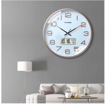 Timess 掛鐘客廳鐘表家用時(shí)鐘掛墻智能感光萬年歷溫度顯示現(xiàn)代簡約16英寸掛表石英鐘 P74B-1卡塔爾金【智能光感科技】 直徑40厘米