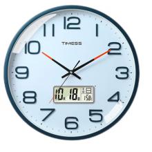 Timess 掛鐘客廳鐘表家用時(shí)鐘掛墻智能感光萬(wàn)年歷溫度顯示現(xiàn)代簡(jiǎn)約16英寸掛表石英鐘 P74B-3克蘭櫻藍(lán)【智能光感科技】 直徑40厘米
