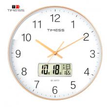 Timess 掛鐘 客廳萬(wàn)年歷鐘表北歐簡(jiǎn)約石英鐘表掛墻臥室時(shí)鐘薄邊家用日歷掛表 P66-2 香檳金35厘米