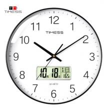 Timess 掛鐘 客廳萬(wàn)年歷鐘表北歐簡(jiǎn)約石英鐘表掛墻臥室時(shí)鐘薄邊家用日歷掛表 P66-1 鋼琴黑35厘米