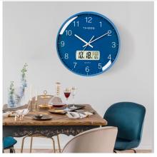 Timess 掛鐘 客廳萬(wàn)年歷鐘表北歐簡(jiǎn)約石英鐘表掛墻臥室時(shí)鐘薄邊家用日歷掛表 P66-3 蔚藍(lán)色35厘米