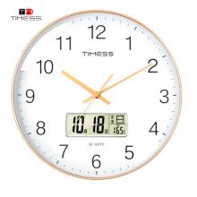 Timess 掛鐘 客廳萬(wàn)年歷鐘表北歐簡(jiǎn)約石英鐘表掛墻臥室時(shí)鐘薄邊家用日歷掛表 P65-2 香檳金30厘米