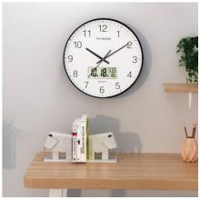 Timess 掛鐘 客廳萬年歷鐘表北歐簡約石英鐘表掛墻臥室時鐘薄邊家用日歷掛表 P65-1 鋼琴黑30厘米