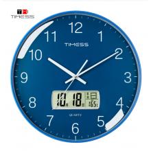Timess 掛鐘 客廳萬(wàn)年歷鐘表北歐簡(jiǎn)約石英鐘表掛墻臥室時(shí)鐘薄邊家用日歷掛表 P65-3 蔚藍(lán)色30厘米