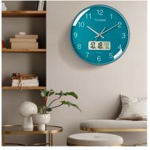 Timess 掛鐘 客廳萬(wàn)年歷鐘表北歐簡(jiǎn)約石英鐘表掛墻臥室時(shí)鐘薄邊家用日歷掛表 P65-4 抹茶綠30厘米