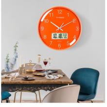 Timess 掛鐘 客廳萬年歷鐘表北歐簡約石英鐘表掛墻臥室時鐘薄邊家用日歷掛表 P65-5 華麗橙30厘米