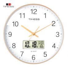 Timess 掛鐘 客廳萬(wàn)年歷鐘表北歐簡(jiǎn)約石英鐘表掛墻臥室時(shí)鐘薄邊家用日歷掛表 P11-2 香檳金25厘米