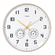 Timess 掛鐘客廳時(shí)鐘表溫濕度計(jì)掛表現(xiàn)代簡(jiǎn)約輕奢自動(dòng)對(duì)時(shí)全時(shí)區(qū)智能表免打孔掛墻 Q19-2 香檳金 直徑35厘米