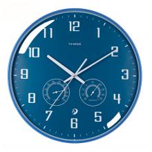 Timess 掛鐘客廳時(shí)鐘表溫濕度計(jì)掛表現(xiàn)代簡(jiǎn)約輕奢自動(dòng)對(duì)時(shí)全時(shí)區(qū)智能表免打孔掛墻 Q19-4 蔚藍(lán)色 直徑35厘米