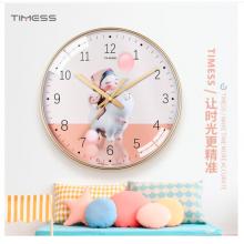 Timess 卡通兒童鐘表客廳掛鐘時尚簡約時鐘家用創(chuàng)意臥室石英鐘現(xiàn)代大氣掛表掛墻 QF2109-1 海豚女孩 【10英寸】