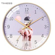 Timess 卡通兒童鐘表客廳掛鐘時(shí)尚簡(jiǎn)約時(shí)鐘家用創(chuàng)意臥室石英鐘現(xiàn)代大氣掛表掛墻 QF2108-4 獨(dú)角獸女孩 【12英寸