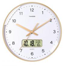 Timess 時尚簡約鐘表客廳掛鐘2022新款萬年歷溫度家用時鐘臥室石英鐘掛表掛墻 P67-2 暖陽深秋 【12英寸】