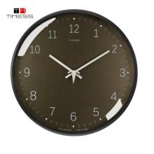 Timess 掛鐘鐘表客廳掛鐘輕奢實木時鐘簡約時尚表掛墻免打孔臥室石英鐘掛表 MG01-3啞灰色面【椴木邊框+德國品牌機芯】 14英寸【直徑35厘米