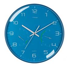 Timess 掛鐘 時(shí)尚簡(jiǎn)約鐘表客廳時(shí)鐘溫濕度輕奢創(chuàng)意薄邊臥室石英鐘免打孔掛表掛墻 QF2102-2【清淺河水】+溫濕度12英寸