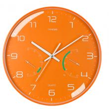 Timess 掛鐘 時(shí)尚簡(jiǎn)約鐘表客廳時(shí)鐘溫濕度輕奢創(chuàng)意薄邊臥室石英鐘免打孔掛表掛墻 QF2102-4【暖陽(yáng)深秋】+溫濕度12英寸